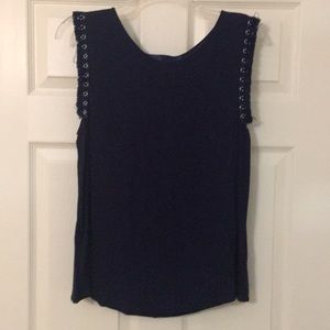 Navy tank top with Aztec fringe